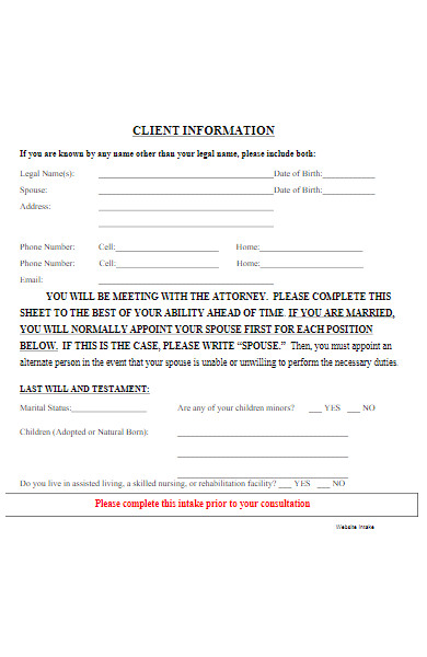 client website information form