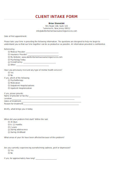 client website intake form