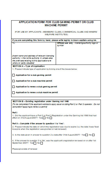 club gaming permit application form