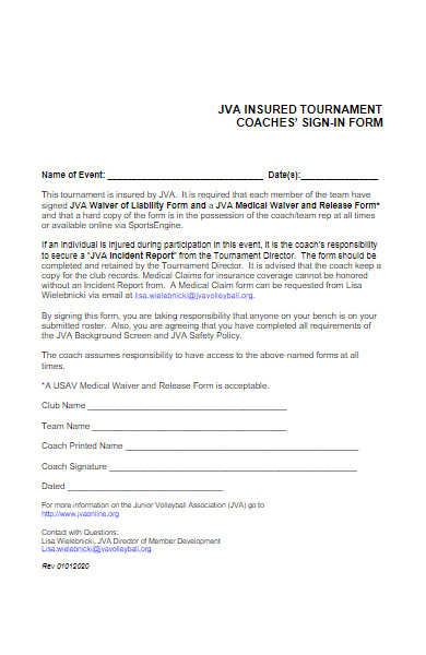 coaches sign in form