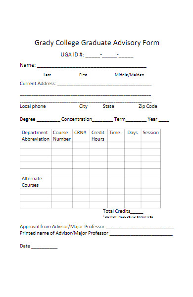 college graduate advisory form