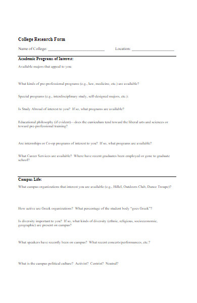 college research form
