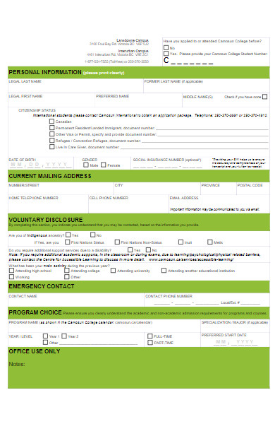 college student information form