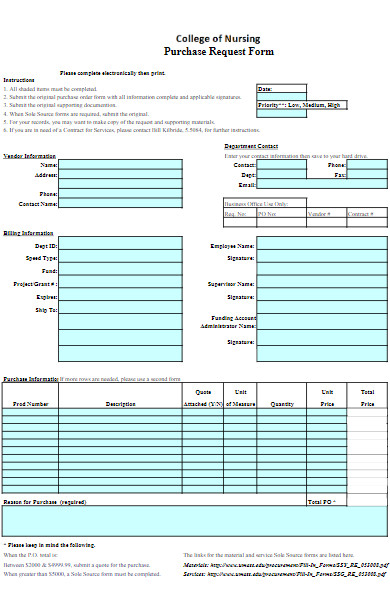 college of nursing purchase request form