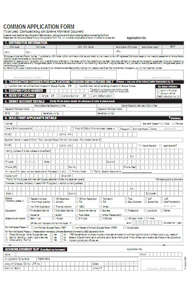 common customer application form