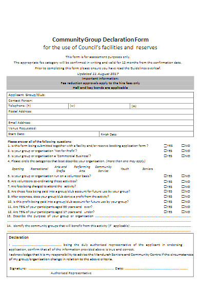 community group declaration form
