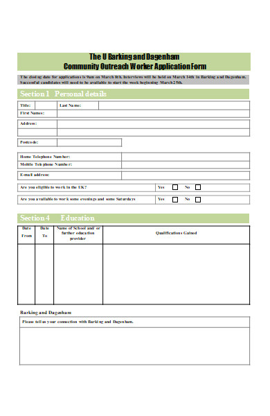community outreach worker application form