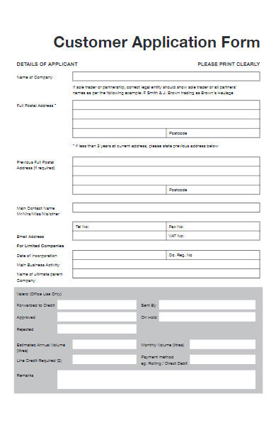 company customer application form