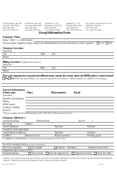 company group information form