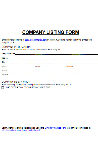company listing form