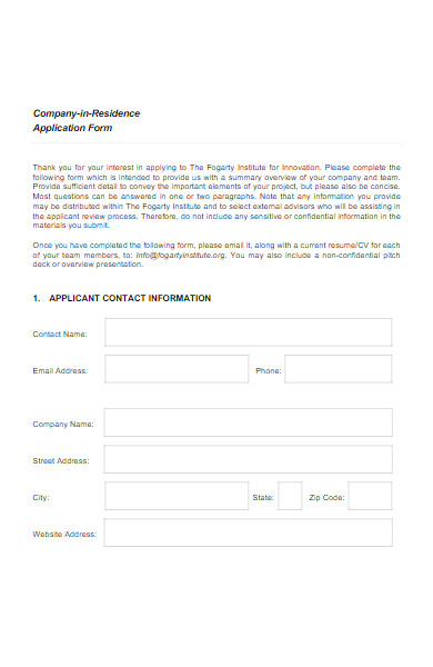 company residence application form