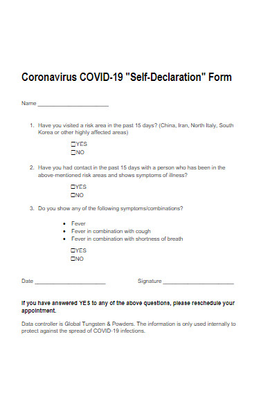 coronavirus covid 19 self declaration form