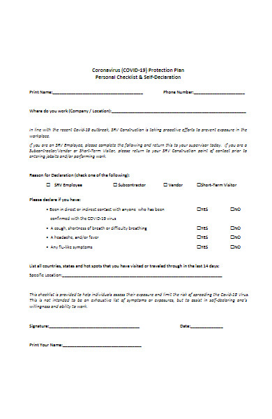 coronavirus self declaration checklist form