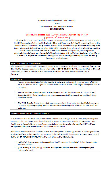 coronavirus self declaration confidential form