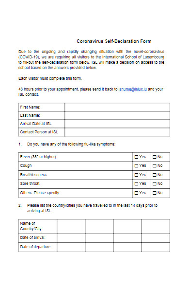 coronavirus self declaration form