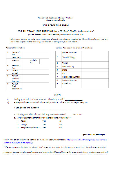 coronavirus travellers health self declaration form