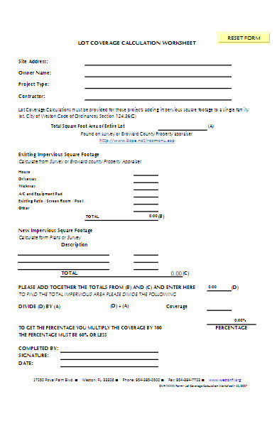 coverage calculation worksheet form