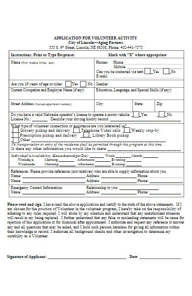covid 19 application form for volunteer activity