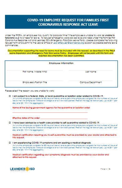 covid 19 employee request for families first response leave form