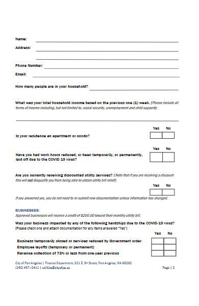 covid 19 financial assistance application form