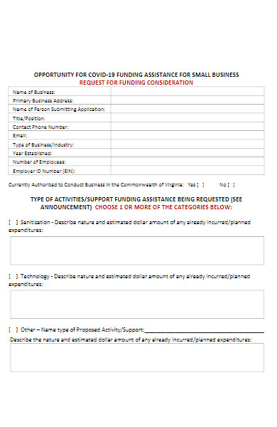 covid 19 funding assistance form