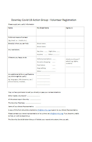 covid 19 group volunteer registration form