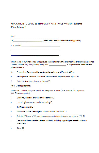 covid 19 temporary assistance scheme application form