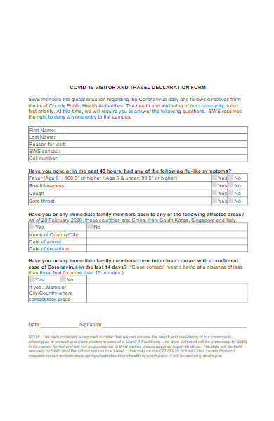 covid 19 visitor declaration form