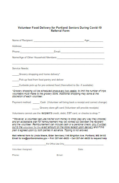 covid 19 volunteer food delivery application form