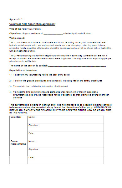 covid 19 volunteer role description form