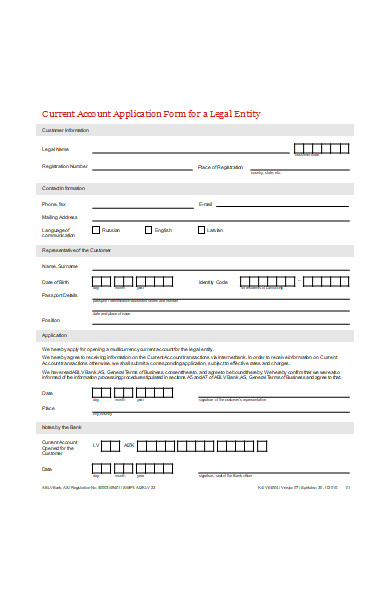 current account customer applcation form