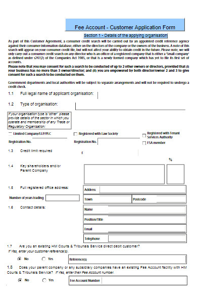 customer account application form