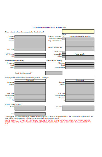 customer new account application form