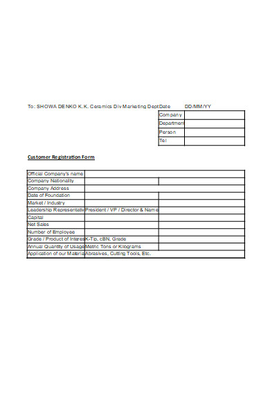 customer registration application form