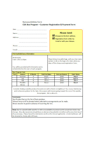 customer registration payment form