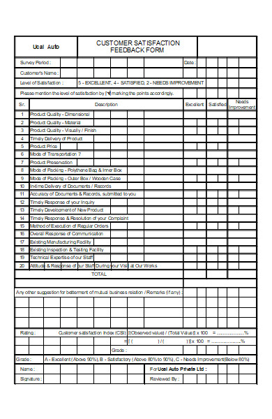 customer satisfaction feedback form