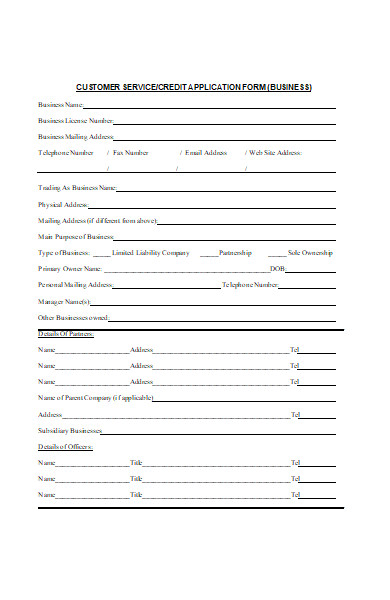 customer service credit application form