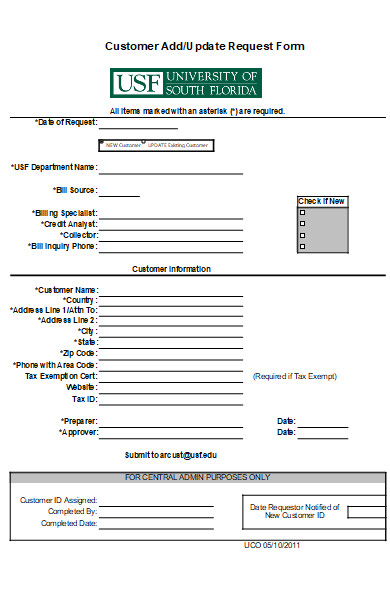customer update request application form