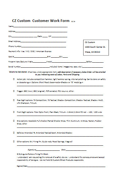 customer work form