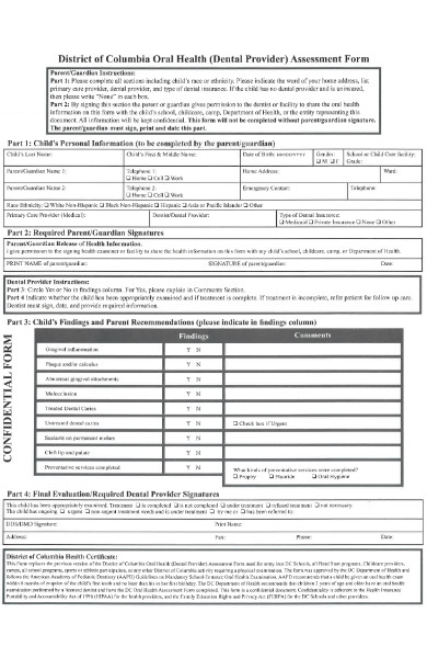 dental health assessment form