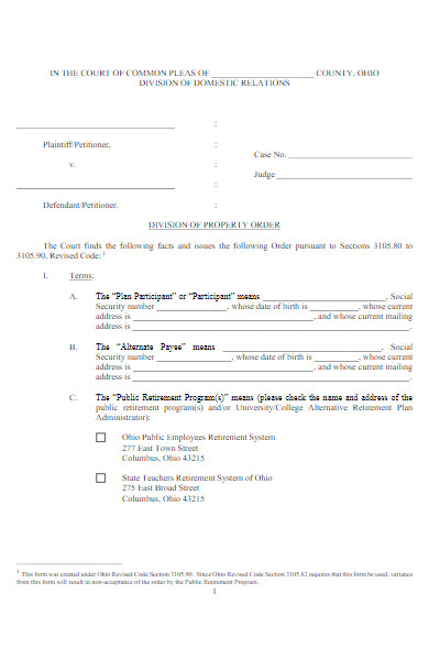 division of property order form