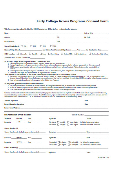 early college access programs consent form