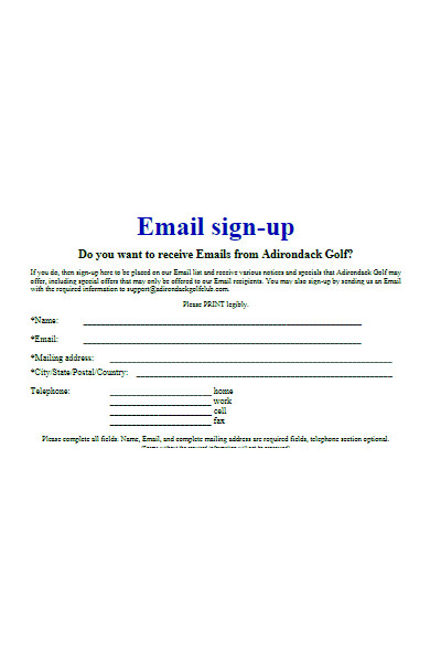 email signup form example