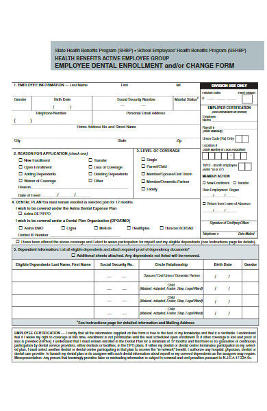 employee dental enrollment change form