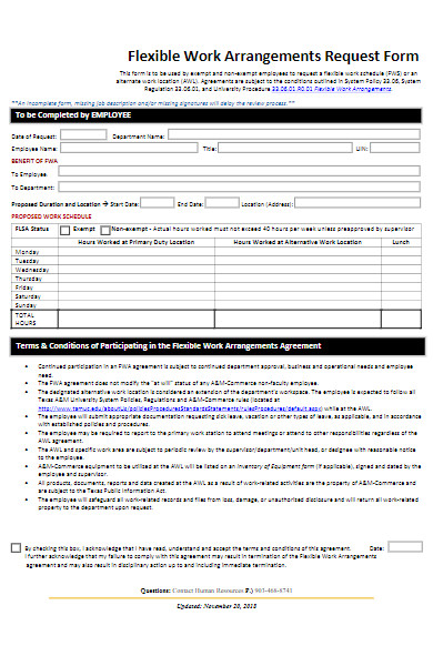 employee flexible work arrangements request form