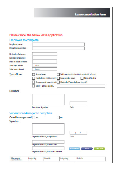employee leave cancellation form