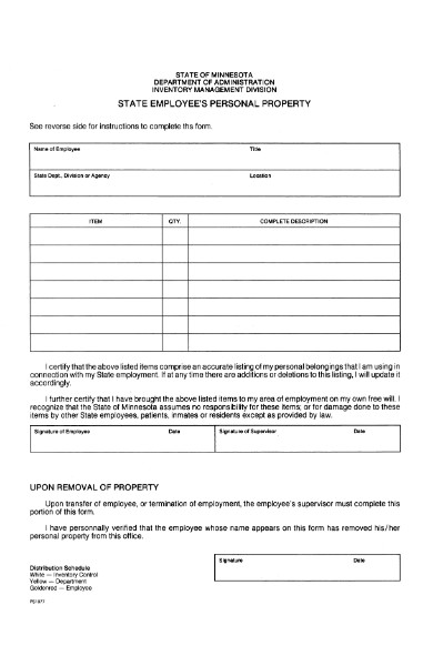 employee personal property form