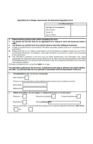 fireworks licence application form