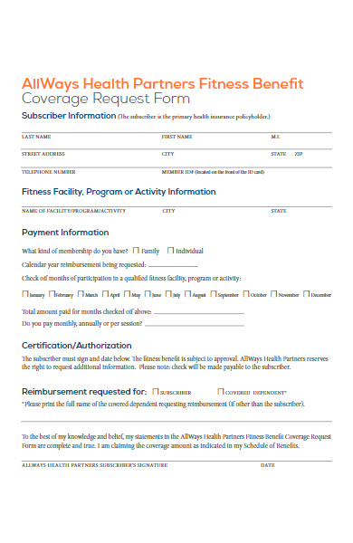 fitness benefit coverage request form
