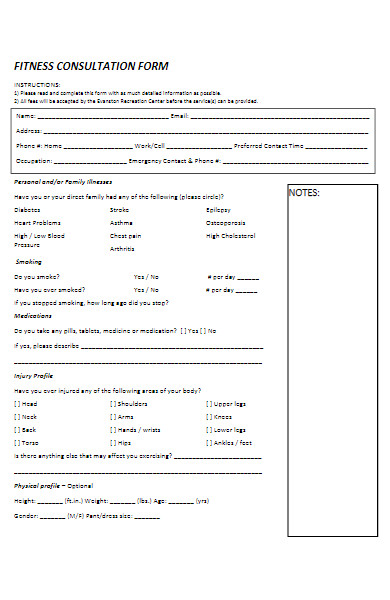 fitness consultation form